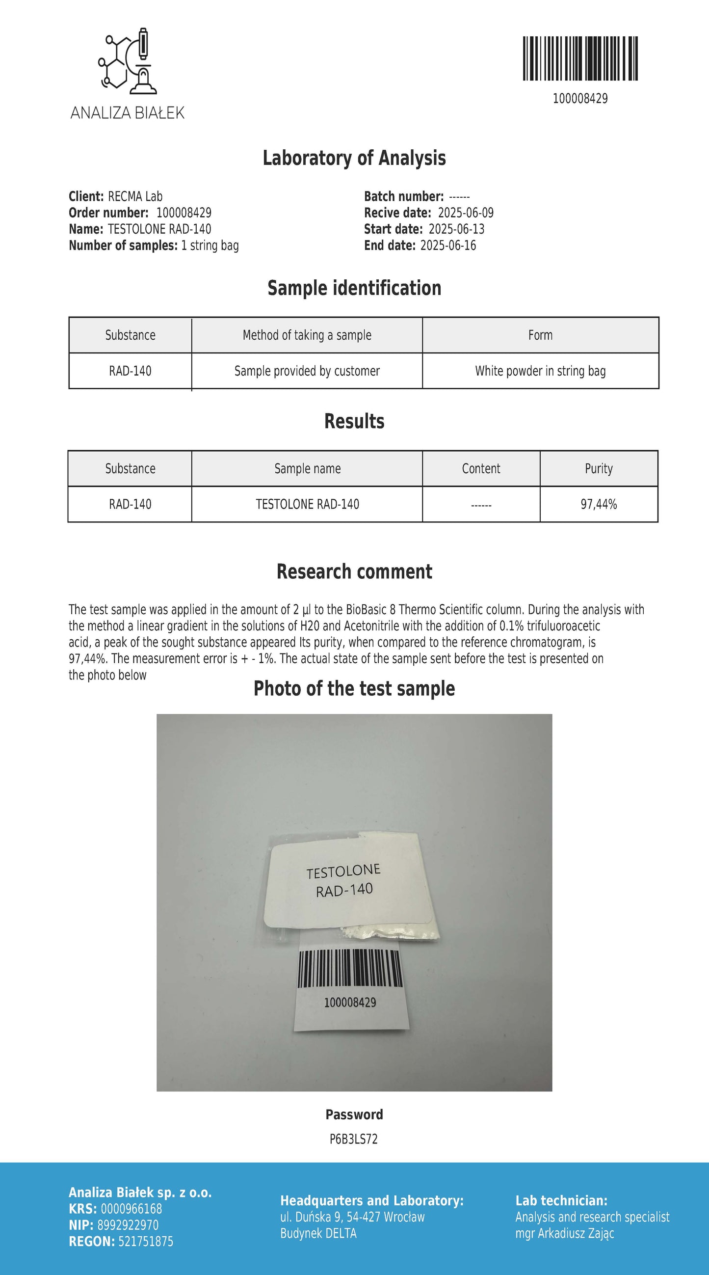 TESTOLONE (RAD-140) Powder, 1gr
